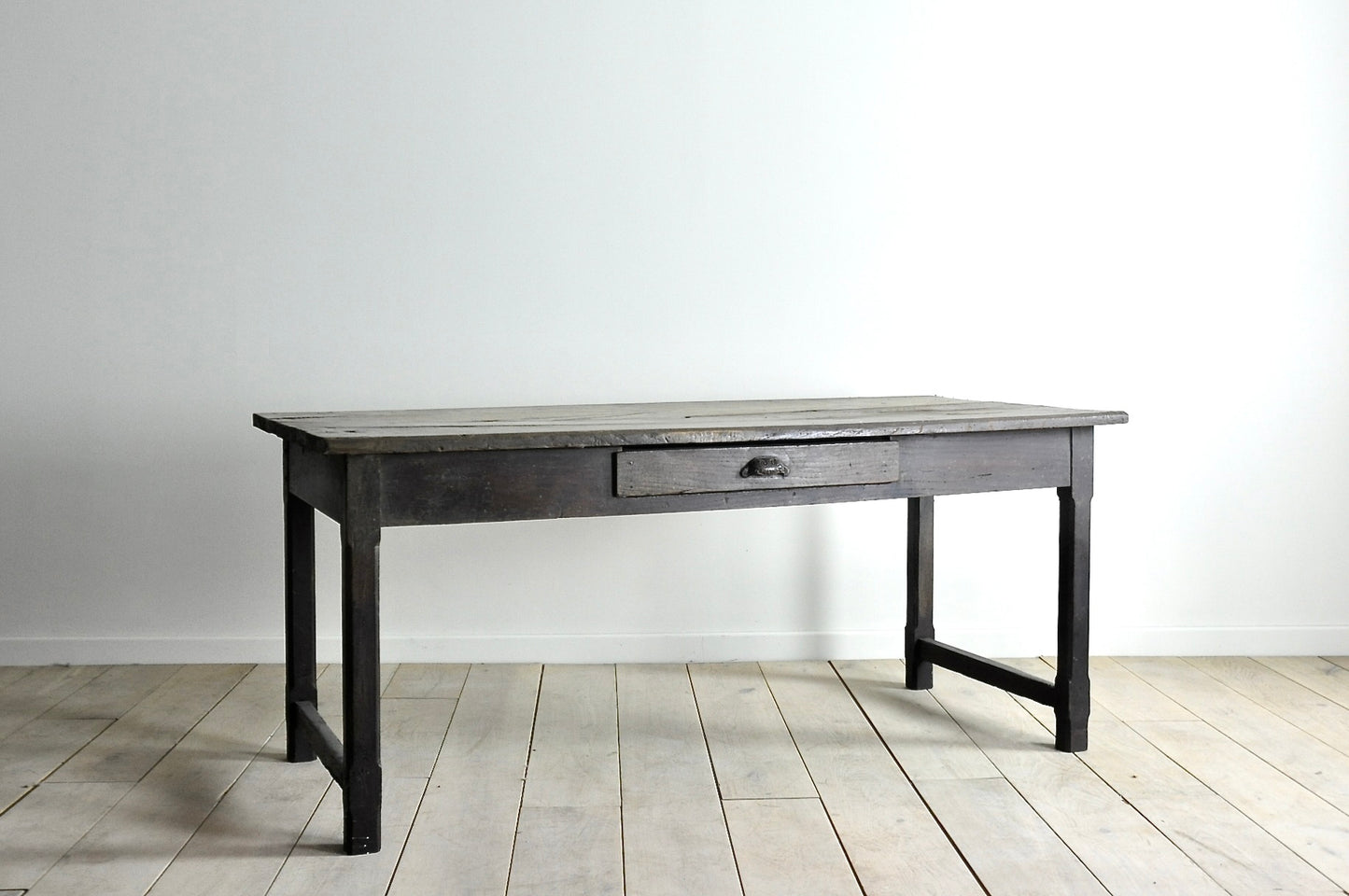 French table with stunning rustic thick walnut top and chestnut base