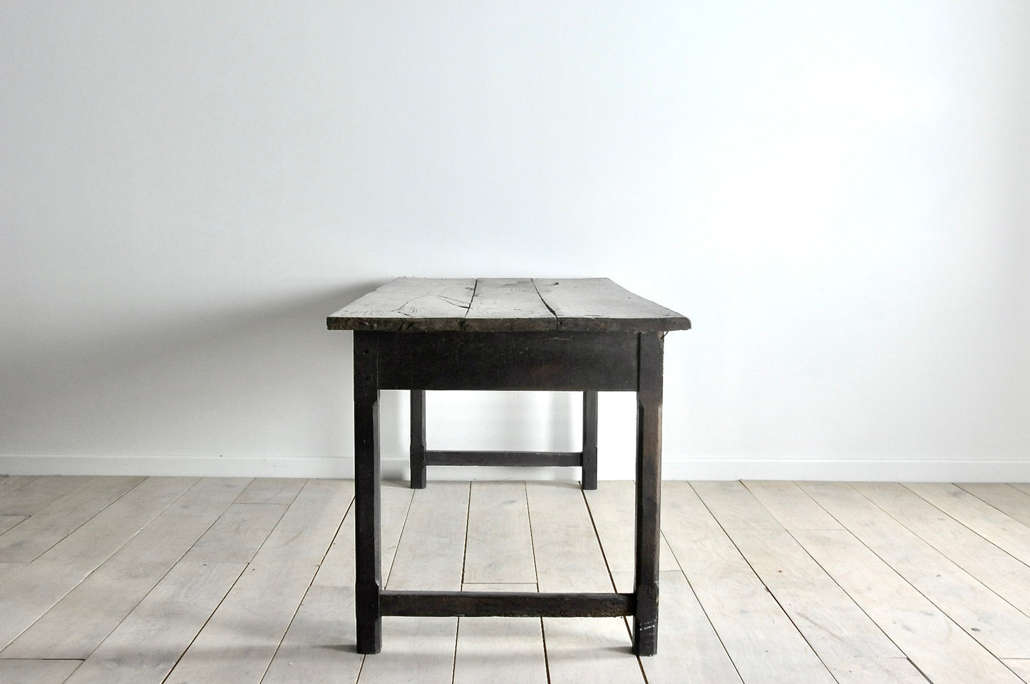 French table with stunning rustic thick walnut top and chestnut base