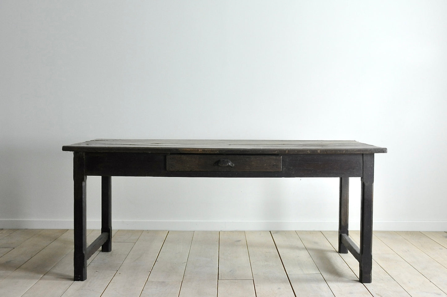 French table with stunning rustic thick walnut top and chestnut base