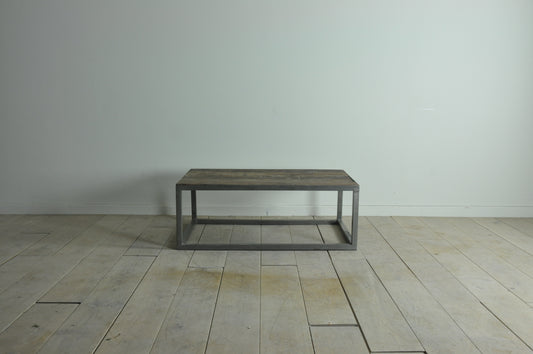 Rustic coffee table with metal base