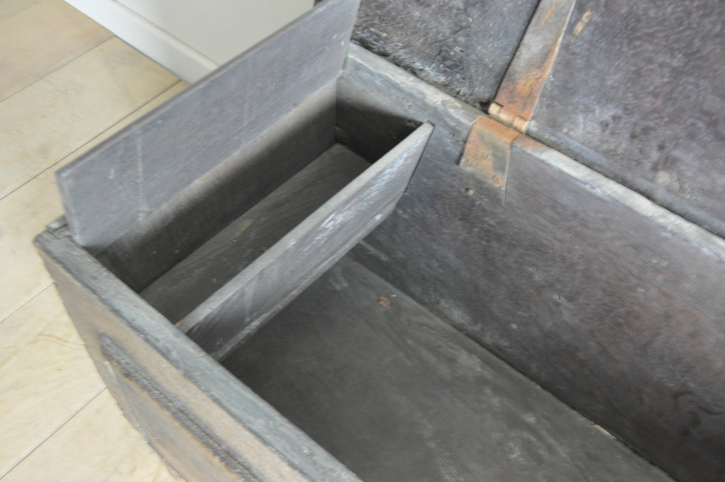 C17th dry oak 6-plank coffer of lovely light colour